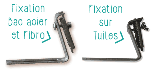 Fixation bac acier, fibor et tuiles pour gouttière alu