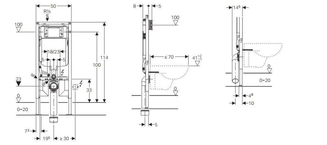 Dimensions bâti-support extra-plat Geberit Sigma8