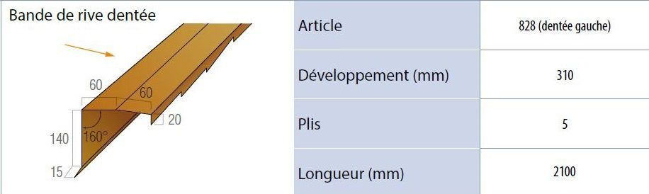 Dimensions bande de rive dentée gauche