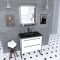 Pack meuble de salle de bain 80x50cm blanc - 2 tiroirs blanc - vasque résine noire effet pierre et miroir led noir mat - structura p017 Aurlane - PACM017