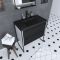 Meuble de salle de bain 80x50cm blanc - 2 tiroirs noir mat - vasque résine noire effet pierre - structura p027 Aurlane - PACM027
