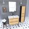 Meuble salle de bains 80 cm, vasque blanche, miroir et colonne - chêne et noir - structura Aurlane - PACM069