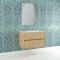 Pack meuble salle de bains 80cm chêne clair 2 tiroirs, vasque, miroir 60x80 et réglette led - xenos Aurlane - PACM627