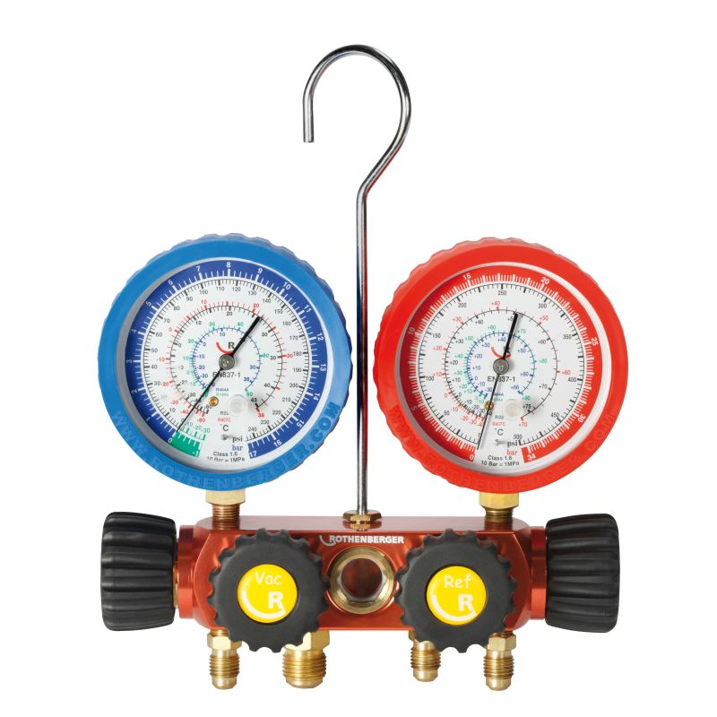 Set manifold plus de manomètre à 4 voies II et flexibles de liaison et valve sphérique pour R410A et R32
