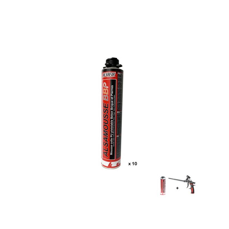 Kit Mousse PU BBP - 10 Alsamousse BBP + 1 pistolet + 1 nettoyant Alsamousse N - KIT00609