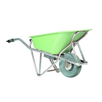 Brouette electrique Caisse en PEHD vert 90L. Roue anti-crevaison