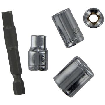 Lot de 4 douilles TIVOLY Ø 6 à 13mm + 1 porte-douille hexa 6.35 mm > 1/4' - 11501420001