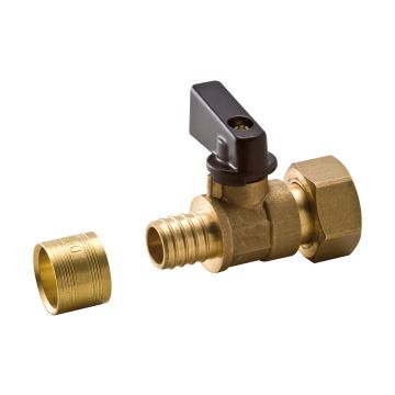 Mini vanne 1/4 tour à glissement sur tube PER NOYON & THIEBAULT - Ø 12 mm à visser femelle écrou libre F1/2' (15x21) Bague en laiton - 2121-1512L1