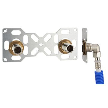 FIXSYSTEM double : kit complet de fixation d'un robinet mural entraxe 150 mm Coudes d'alimentation à sertir profil U sur tube multicouche NOYON & THIEBAULT - Ø 16 mm, sortie mâle 3/4' (20x27) - 3331-16PL1