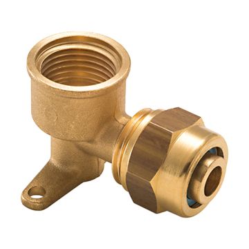 Coude applique à compression pour tube PER NOYON & THIEBAULT - Ø 16 mm à visser femelle F1/2' (15x21) 2 trous pour fixation au mur - P16-81915L1