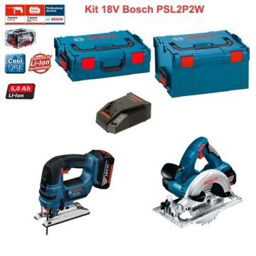 Kit scie sauteuse et scie circulaire sans fils 18V-Li Bosch (2 batteries 5,0 Ah + chargeur + 2 boîtes à outils)