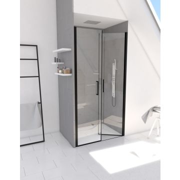 Paroi porte de douche à double portes pivotantes - flappy black 70 - 70x200cm - profile noir mat - verre transparent 6mm Aurlane - FAC221