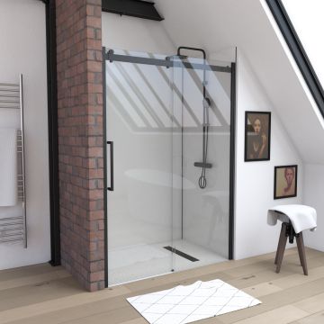 Paroi porte de douche type industriel coulissante noir mat - 120x200cm - verre trempe 8mm Aurlane - FAC357
