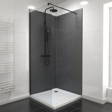 Pack panneaux muraux ardoise noir en composite avec profilé d'angle et de finition noir mat- 90 x 90cm - stone'it slate 90x90 Aurlane - FAC406