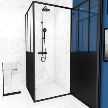 Pack trio paroi porte de douche porte pivotante 80x200 + paroi de retour 80cm type atelier+ receveur Aurlane - FAC413