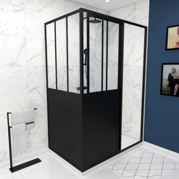 Pack porte coulissante 120x200 + paroi retour et panneau aluminium composite + receveur 120x90 Aurlane - FAC416