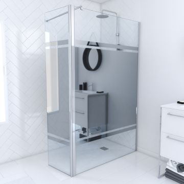 Pack paroi de douche 120x200cm effet miroir et profile chrome + barre de fixation telescopic + volet pivotant freedom 2 mirror Aurlane - FAC454