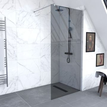 Pack paroi de douche à l'italienne 90x200cm fumée profile chrome freedom 2 dark 90 + barre de fixation murale chrome freedom 2 telescopic Aurlane - FAC456