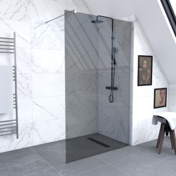 Pack paroi de douche à l'italienne 120x200cm fumée profile chrome freedom 2 dark 120 + barre de fixation telescopic Aurlane - FAC457