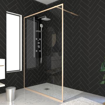 Paroi de douche 120x200 cm - Cadre et bras aluminium Or Doré Brossé - GOLDY CONTOURING - FAC664
