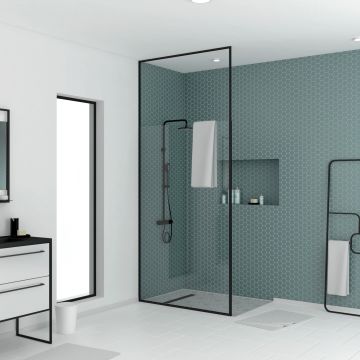 Paroi de douche 120x203cm à structure noir mat extensible 203cm à 273cm stretchy Aurlane - FAC665