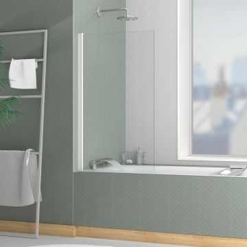 Pare-baignoire rabattable 70x120cm - profilé blanc mat - verre trempé 4mm - elementary Aurlane - FAC924