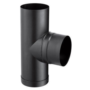 Té tampon émaillé pour poêle à bois - Diamètre : 130 - Couleur : Noir Mat
