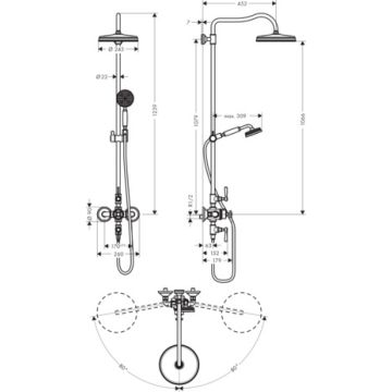 Colonne de douche thermostatique avec douche de tête HANSGROHE AXOR Montreux  1jet chromé - 16572000