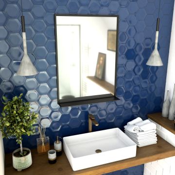 Miroir salle de bain 80x60cm - laqué noir mat avec étagères - framed mirror Aurlane - LAV550