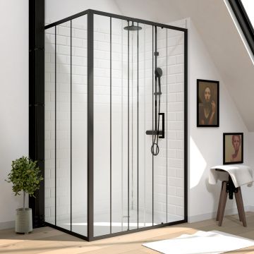 Pack paroi porte de douche serigraphiee - 120x200cm + paroi retour - 90x200 cm - porte coulissante Aurlane - PACF014