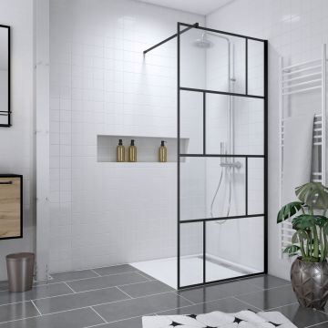 Pack paroi de douche 90x195 cm + receveur en acrylique blanc effet pierre 90x90 Aurlane - PACF093