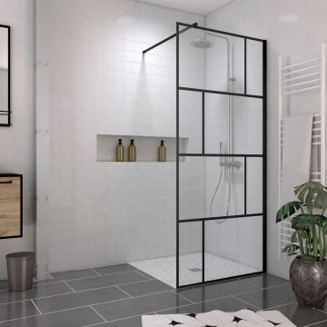 Pack paroi de douche 90x195 cm + receveur en acrylique blanc effet pierre 90x90 + bonde horizontale Aurlane - PACF098