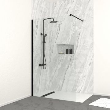 Paroi de douche 120cm verre 8mm - profilé + barre extensible + colonne de douche thermostatique noir mat Aurlane - PACF341