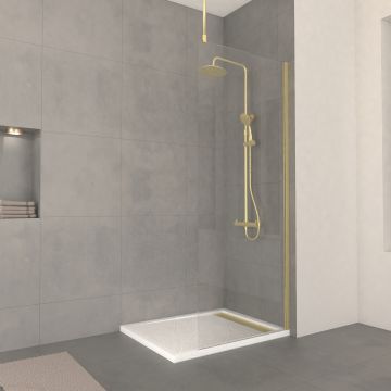 Paroi de douche 80x200cm verre 8mm - profilé + barre plafond finition or brossé - freedom 2 gold Aurlane - PACF432