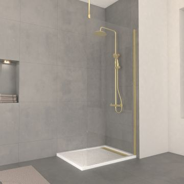 Paroi de douche 90x200cm verre 8mm - profilé + barre plafond finition or brossé - freedom 2 gold Aurlane - PACF433