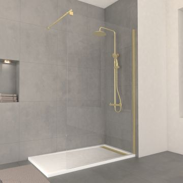 Paroi de douche 120x200cm verre 8mm - profilé + barre extensible finition or brossé - freedom 2 gold Aurlane - PACF438