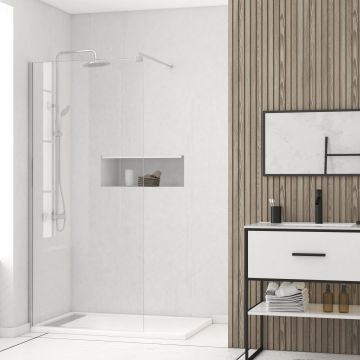 Pack paroi de douche 100x200cm verre transparent - barre de fixation extensible - Couleur de profil au choix