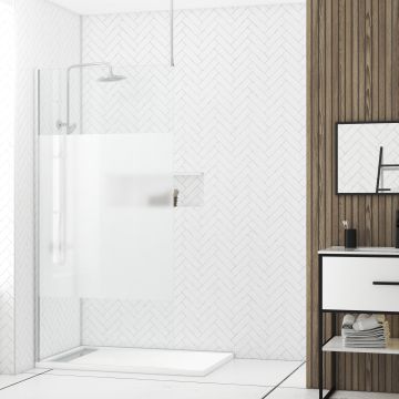 Paroi de douche 100x200cm dépolie - profilé + barre plafond finition chrome - freedom 2 frosted Aurlane - PACF453