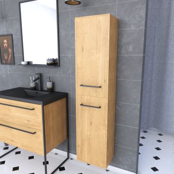 Colonne de salle de bain chêne brun 30x35x150 cm avec 2 portes chêne brun et poignées noir mat - structura p103 Aurlane - PACM103