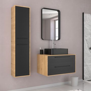 Pack meuble de salle de bain caisson 2 tiroirs + vasque rectangulaire + colonne + miroir uby 80cm Aurlane - PACM269