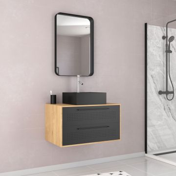 Pack meuble de salle de bain caisson 2 tiroirs + vasque carrée + miroir - uby 80cm Aurlane - PACM272
