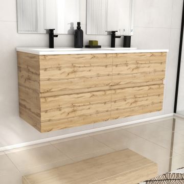 Meuble de salle de bains 120cm 4 tiroirs_chêne industriel + vasque céramique blanche - timber 120 Aurlane - PACM605