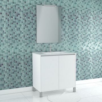 Pack meuble salle de bains 80cm blanc 2 portes, vasque, miroir 60x80 et réglette led - xenos Aurlane - PACM621