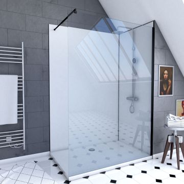 Pack panneau wall'it blan 90 et panneau wall'it blanc 120 + receveur whiteness ii + paroi en verre trempé + barre de fixation noir mat. Aurlane - PACP017