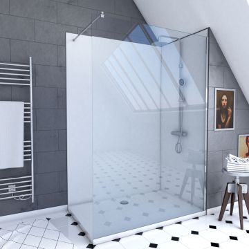 Pack panneau wall'it blan 90 et panneau wall'it blanc 120 + receveur whiteness ii 120 + paroi en verre trempé transparent + barre de fixation chrome. Aurlane - PACP019