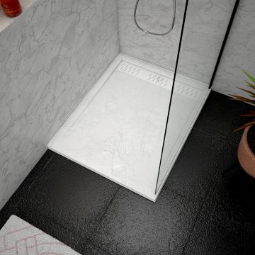 Pack receveur 100x80 blanc effet pierre et grille décor en aluminium blanc brillant - pack moon Aurlane - PACR014