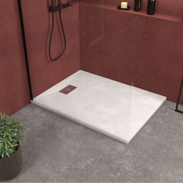 Pack receveur blanc effet pierre 90x120 cm et grille décor linéaire en inox - ROCK 2 Aurlane - PACR112