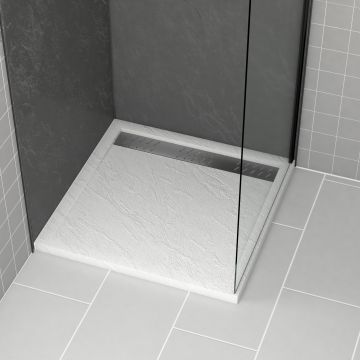 Receveur en acrylique blanc effet pierre 90x90x4cm + grilles linéaires chrome et gun metal Aurlane - PACR171