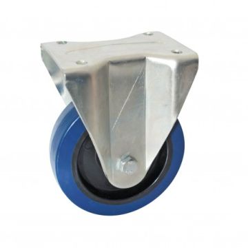 Roulette fixe à platine rectangulaire AVL - Roue caoutchouc bleu Ø 125 - 527823O