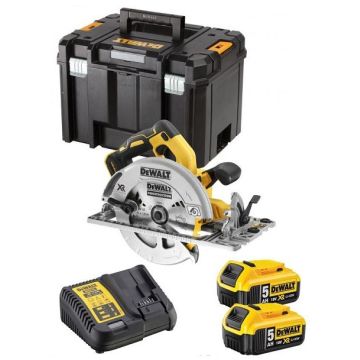 Scie circulaire xr 5ah 184 mm dewalt + 2 batteries + coffret tstak - dcs572p2-qw